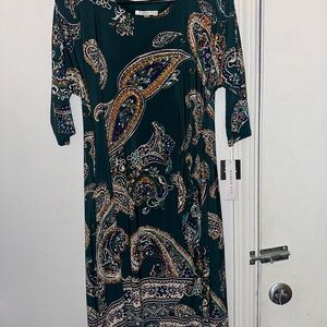 Robbie Bee Green Paisley Long Sleeve Dress